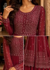 Elegant Embroidered Maroon Kurta Set