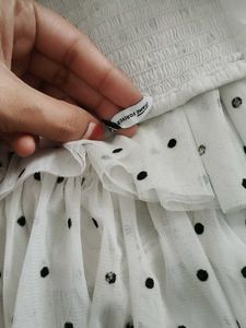 Cute White Polka Dot Tiered Dress
