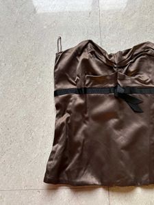 Satin Corset Top with Bow Detail