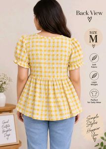 Cute Yellow Gingham Peplum Top