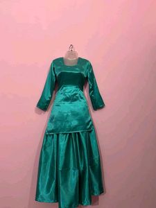Elegant Teal Satin Kurta Skirt Set