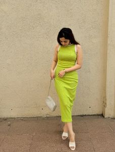 New Lime Green Bodycon Midi Dress