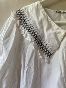 White Blouse with Embroidered Collar &amp; Cuffs