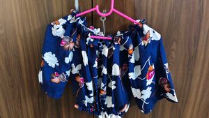 Navy Blue Floral long flared skirt