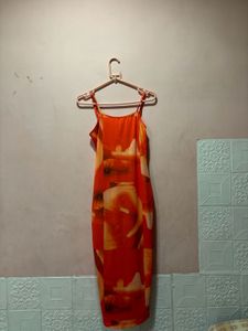 Stunning orange Abstract Print Maxi Dress