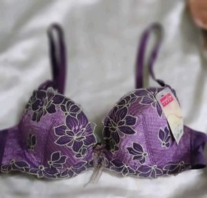 Purple Embroidered Bra
