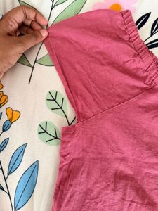 Women's Pink Button-Up Cropped Top