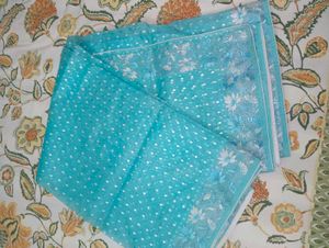 Sky Blue Embroidered Saree