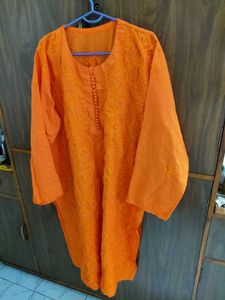 Vibrant Orange Embroidered Kurta