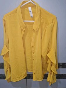 Chic Yellow Ruffle Sleeve Blouse