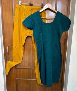 Teal Kurta with Yellow Salwar