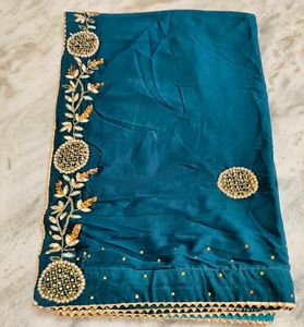 Teal Embellished Saree with Blouse