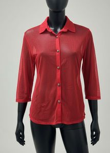 🌸Red Mesh Button-Up Top