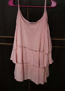 Light Pink Cold Shoulder lace Top