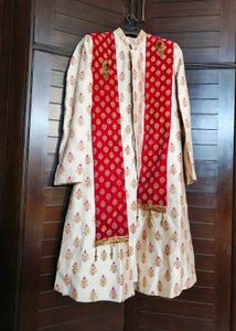 Groom Embroidered Silk Sherwani Set With Juttis