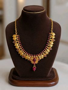 Traditional Antique Coin Necklace with Ruby Stones