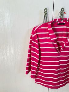 Pink &amp; White Striped Collared Top