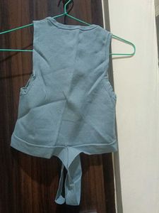 Light Blue Ribbed Tie-Back Tank Top