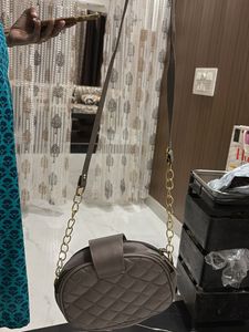 Stylish Brown Quilted Round Sling Bag for Women