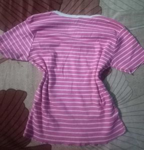 Pink Striped V-Neck T-Shirt