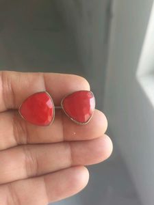 Red Stone Stud Earrings