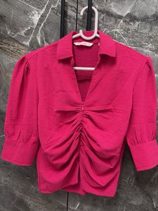 Chic Ruched V-Neck Pink Top