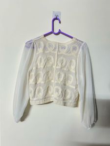 Elegant White Sheer Sleeve Embroidered Blouse