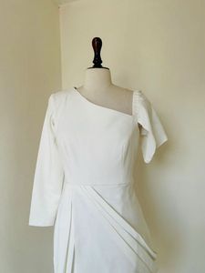 Asymmetric White Draped Cocktail Dress