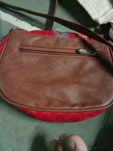 Brown &amp; Red Crossbody Bag