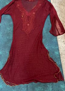 Maroon Embellished Kurta