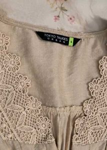 ⊹♡ Beige Lace-Collar Button-Up Blouse 🤎🌷