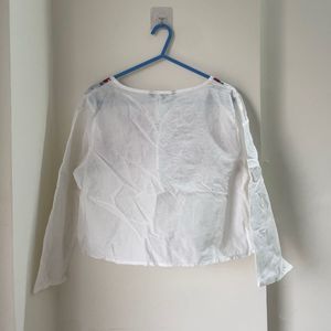 White Floral Print Peplum Top