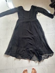 Elegant Black Sheer Sleeve Dress with dupatta