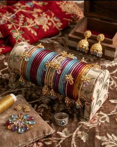 Gold-Plated Bangle Set with Gemstones...set of 8