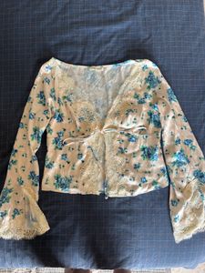 Boho Floral Tie-Front Kimono Top cardigan