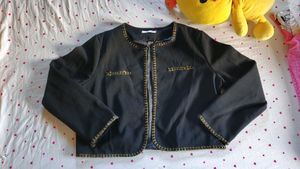 Chic Black Cropped Jacket with Gold Chain Trim