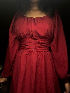 pinteresty red puff corset waist dress