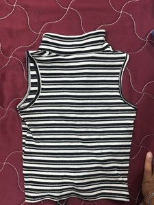 Striped Ruched Collared Top