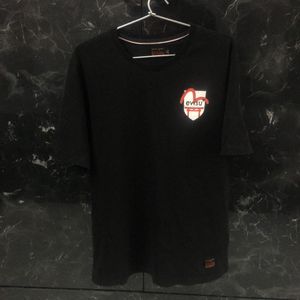 EVISU embroidery vtg Black T-Shirt with Logo