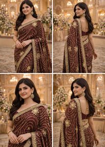 Elegant Maroon & Gold Embellished Saree
