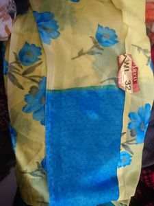 Floral saree lemon yellow colour
