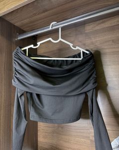 Chic Off-Shoulder Ruched Black Top