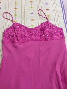 Stunning Pink Embellished Spaghetti Strap Dress