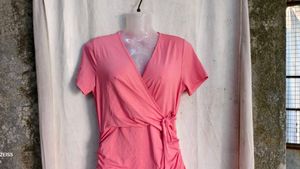 3929. Chic Pink Ruched Wrap Dress