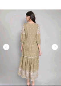 W brand Olive Green Tiered Embroidered Gown