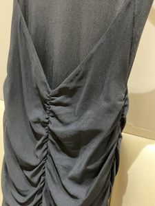 Black Ruched V-Neck Mini Dress