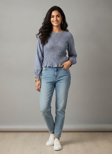 Blue & White Striped Ruched Top