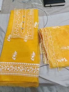 Yellow Embroidered Unstitched Suit