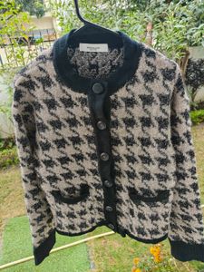 Houndstooth Button-Up Cardigan