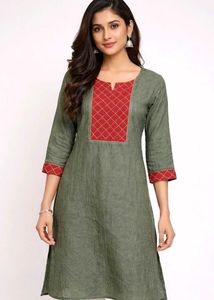 FBB SRISHTY Grey &amp; Red Embroidered Kurti